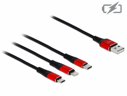 Cablu de incarcare 3 in 1 USB la iPhone Lightning / Micro USB / USB-C 1m, Delock 85892