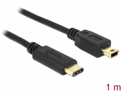 Cablu USB 2.0 tip C la mini USB-B T-T 1m Negru, Delock 83603