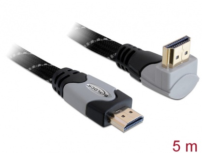 Cablu HDMI 4K v1.4 T-T unghi 90 grade 5m gri, Delock 83077