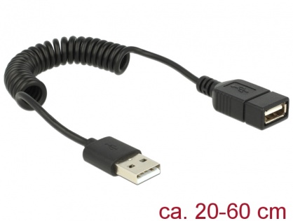 Cablu prelungitor USB 2.0 A T-M spiralat, Delock 83163