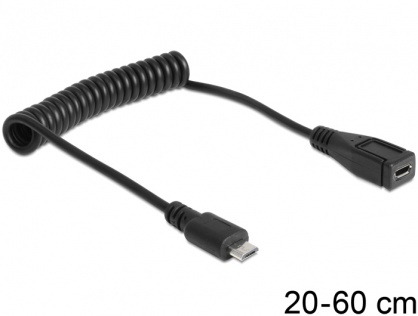 Cablu prelungitor spiralat micro USB-B T-M, Delock 83249