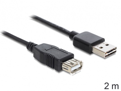 Cablu prelungitor EASY-USB 2.0-A la USB 2.0-A T-M 2m Negru, Delock 83371
