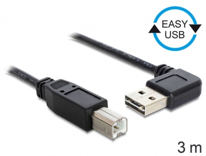 Cablu EASY-USB 2.0 tip A unghi stanga/dreapta la USB-B T-T 3m Negru, Delock 83376