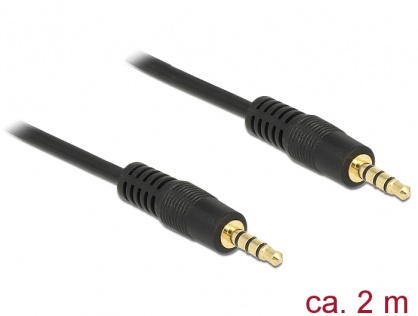 Cablu stereo jack 3.5mm 4 pini Negru T-T 2m, Delock 83436