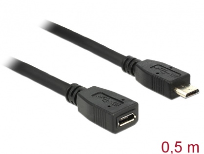 Cablu prelungitor micro USB 2.0 tip B T-M 0.5m, Delock 83567