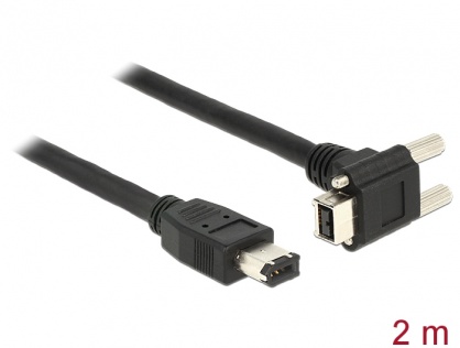 Cablu firewire 9 pini unghi 90 grade la 6 pini cu suruburi 2m negru, Delock 83589
