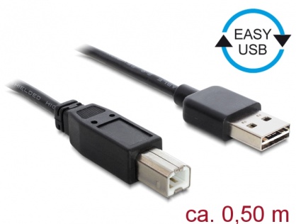 Cablu EASY-USB 2.0 tip A la USB-B T-T 0.5m Negru, Delock 83684 