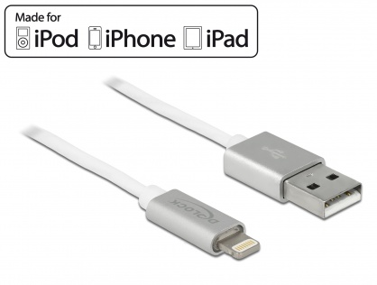 Cablu de date + incarcare Lightning MFI pentru iPhone, iPad, iPod cu LED 1m, Delock 83772