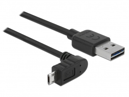 Cablu EASY-USB 2.0 tip A la micro USB-B EASY-USB unghi sus/jos T-T 0.5m Negru, Delock 83849
