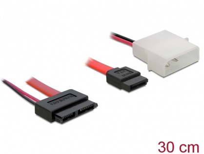 Cablu Slim SATA la SATA 7 pini + 2 pini alimentare M-T 30cm, Delock 84390