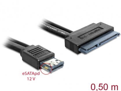 Cablu eSATAp 12V la SATA 22 pini HDD 2.5/3.5" 0.5m, Delock 84402