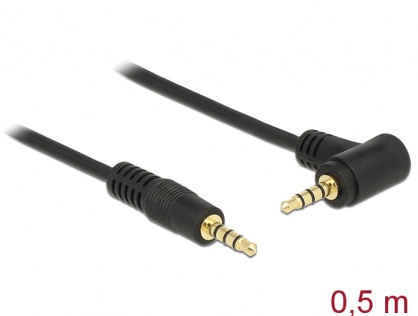 Cablu Stereo Jack 3.5 mm 4 pini unghi 0.5m T-T Negru, Delock 84735*
