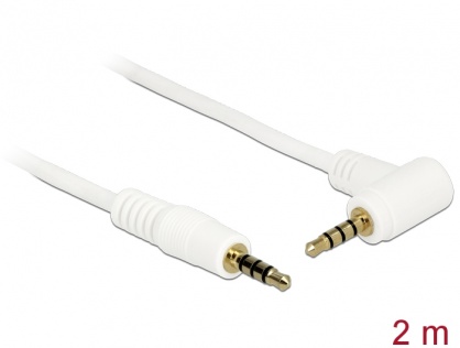 Cablu Stereo Jack 3.5 mm 4 pini unghi 2m T-T Alb, Delock 84739
