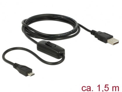 Cablu USB 2.0 la micro USB-B de incarcare cu switch pentru Raspberry Pi 1.5m, Delock 84803