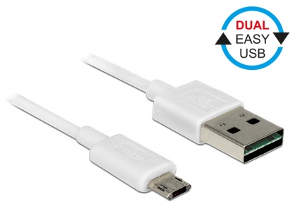Cablu EASY-USB 2.0 tip A la EASY-USB 2.0 tip Micro-B T-T Alb 0.5m, Delock 84806