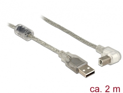 Cablu USB 2.0 tip A-B T-T unghi 2m transparent, Delock 84814