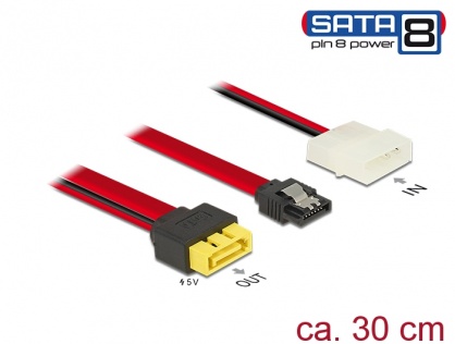 Cablu SATA 6 Gb/s 7 pini + Molex 2 pini alimentare la SATA de alimentare 8 pini, Delock 84947