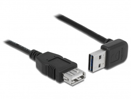 Cablu prelungitor EASY-USB 2.0 tip A unghi sus/jos T-M 0.5m Negru, Delock 85185