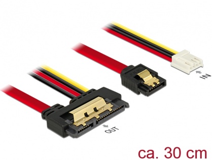 Cablu de date + alimentare SATA 22 pini 6 Gb/s cu clips la Floppy 4 pini mama + SATA 7 pini 30cm, Delock 85234