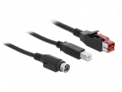 Cablu PoweredUSB 24V la USB-B + Hosiden Mini-DIN 3 pini 3m pentru POS/terminale, Delock 85489
