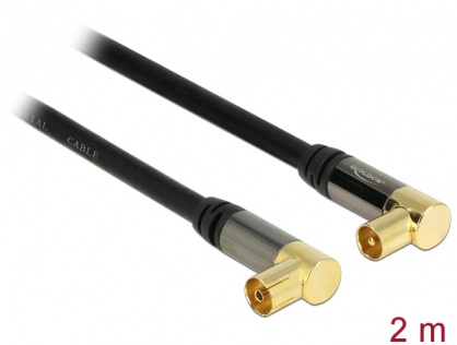 Cablu prelungitor antena IEC Plug la IEC Jack RG-6/U 2m unghi Negru, Delock 88865