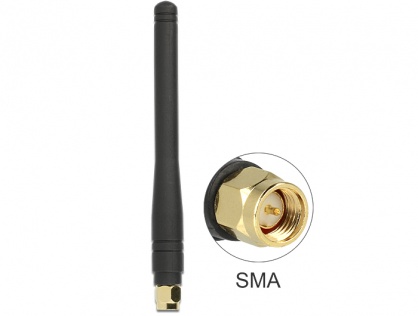 Antena ISM 433 MHz SMA 2.5 dBi Omnidirectional Flexible Rubber Black, Delock 88914