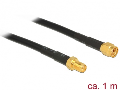 Cablu antena RP-SMA plug la RP-SMA jack CFD/RF200 1m low loss, Delock 89423