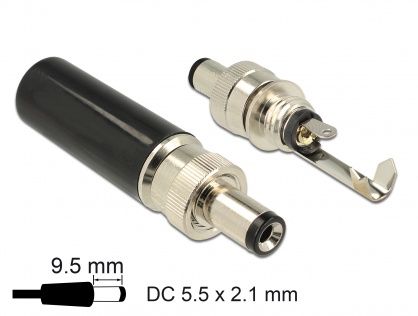 Conector tata DC 5.5 x 2.5 mm lungime 9.5 mm, Delock 89914