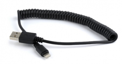 Cablu de incarcare + date USB 2.0 la iPhone Lightning spiralat 1.5m negru, Gembird CC-LMAM-1.5M