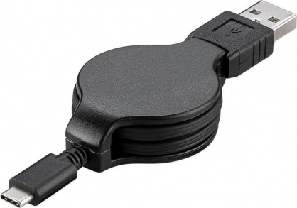 Cablu USB-C 2.0 T-T retractabil 1m Negru, KU31CN1BK
