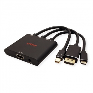 Adaptor Mini DisplayPort / DisplayPort / USB-C la HDMI T-M activ 0.15m, Roline 12.03.3139
