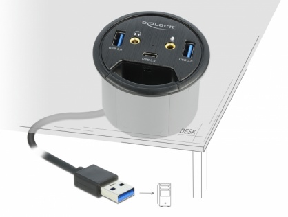 HUB in desk USB 3.2 Gen 1-A la 1 x USB-C + 2 x USB-A + 2 x jack stereo 3.5mm, Delock 62794