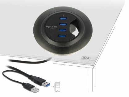 HUB in desk cu 4 x USB 3.0-A, Delock 62868