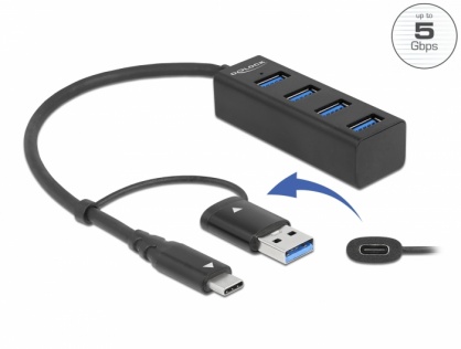 HUB USB 3.2 Gen1 A+C la 4 x USB-A, Delock 63828