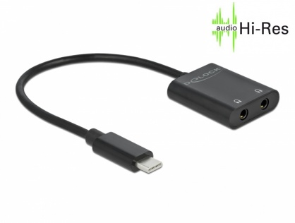 Multiplicator/splitter audio USB-C la 2 x jack stereo 3.5mm DAC T-M, Delock 66563
