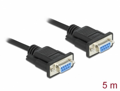 Cablu serial RS-232 Sub-D9 nullmodem M-M 5m Negru, Delock 86607