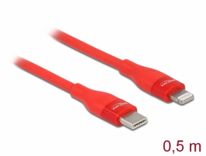 Cablu de date si incarcare USB Type-C la Lightning MFI 0.5m Rosu, Delock 86633