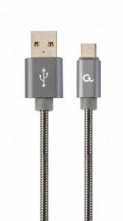 Cablu USB2.0-A la USB-C metalic spiral Premium 2m Metalic/Gri, Gembird CC-USB2S-AMCM-2M-BG