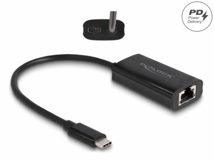 Adaptor USB 3.2 Gen1 type C la Gigabit LAN + PD 100W, Delock 61026