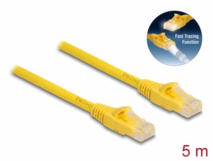 Cablu de retea RJ45 6A UTP Fast Tracing 5m Galben, Delock 80104