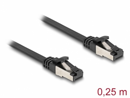 Cablu de retea RJ45 FTP Cat.8.1 flat/flexibil 0.25m Negru, Delock 80177
