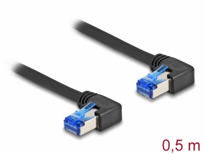 Cablu de retea RJ45 Cat.6A SFTP LSOH unghi 90 grade dreapta 0.5m Negru, Delock 80213