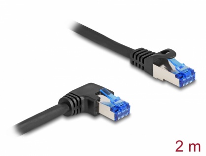 Cablu de retea RJ45 Cat.6A SFTP LSOH drept/unghi 90 grade dreapta 2m Negru, Delock 80223