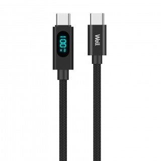 Cablu USB type C la USB type C 20V/5A/100W cu afisaj 1m Negru, CABLE-USBC/USBC-1BK10001-WL