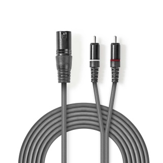 Cablu audio balansat XLR 3 pini la 2 x RCA T-T 3m Gri, Nedis COTH15200GY30