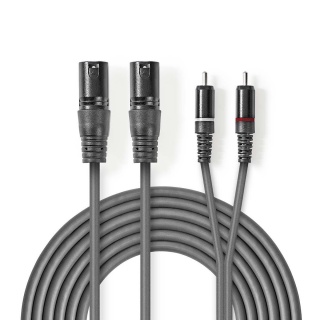 Cablu audio stereo balansat 2 x XLR 3 pini la 2 x RCA T-T 1.5m Negru, Nedis COTH15210GY15