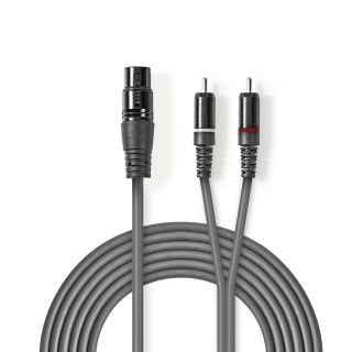 Cablu audio XLR 3 pini la 2 x RCA M-T 2m, Nedis COTH15220GY15