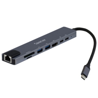 Docking station USB type C la HDMI 4K + USB-A PD 87W Aluminiu, Spacer SPDS-TypeC-CHUPSG-8in1