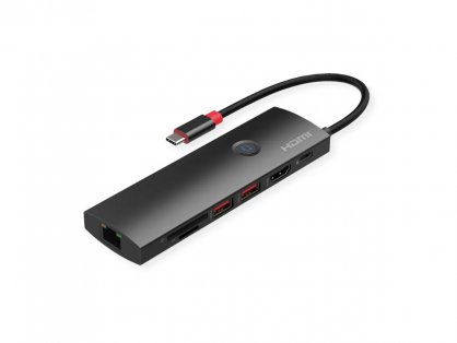 Docking station USB 3.2 Gen2 Type C la HDMI 4K60Hz/2xUSB 3.2/1xUSB Type C PD/1x Gigabit Ethernet/1x SD/microSD, Roline 12.02.1126