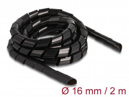 Organizator cabluri spiralat 2m x 16mm Negru, Delock 19024